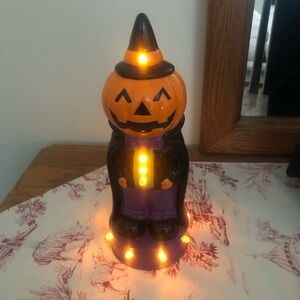 Halloween Ceramic Pumpkin Man Vampire Count Lighted Figurine